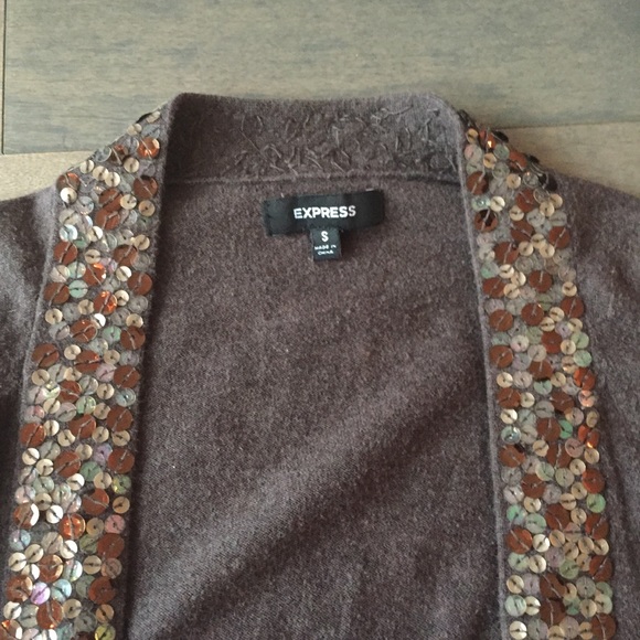 Express Brown Sequin Cardigan - Picture 4 of 5